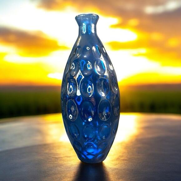 Vtg Vidrios San Miguel VASE Colbalt Blue Thumbprint 100% Recycled Glass 12”Spain - Picture 3 of 8